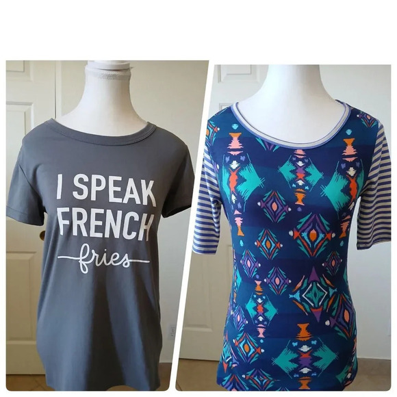 LuLaRoe Tops - Lularoe Womens T-shirt Size XS Short Sleeve Round‎ Neck Gray And Multicolor